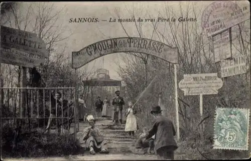 Ak Sannois Val d’Oise, La montee du vrai Pere la Galette, Moulin de la Terrasse