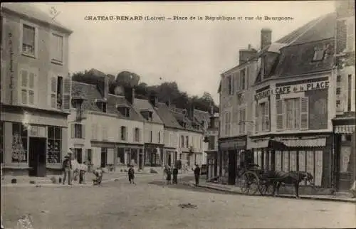 Ak Chateaurenard Loiret, Place de la Republique, Rue de Bourgogne