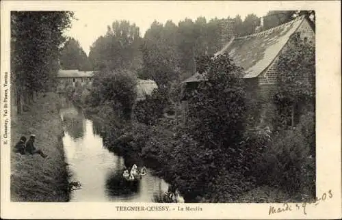 Ak Tergnier Quessy Aisne, Le Moulin, Flusspartie, Enten