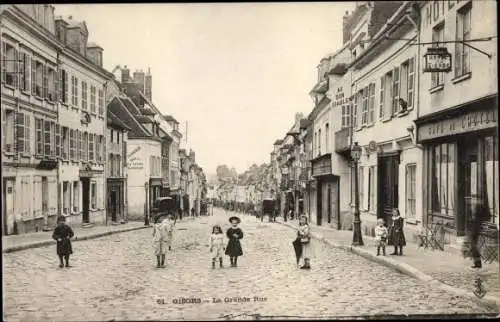 Ak Gisors Eure, La Grande Rue, Café de L'Hôtel, groupe d'enfants