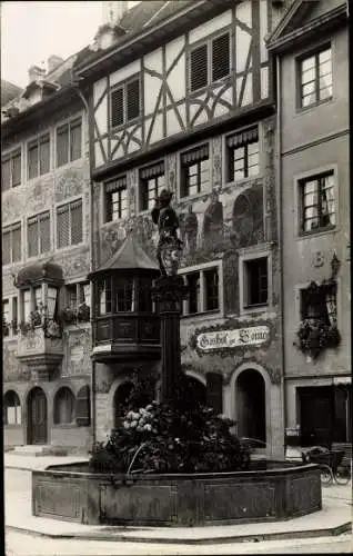 Ak Mannenbach Thurgau Schweiz, Gasthof zut Sonne, Brunnen