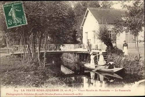 Ak La Ferté-sous-Jouarre Seine-et-Marne, Vieux Moulin de Mourette, La Passerelle