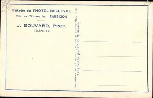 Ak Barbizon Seine et Marne, Hotel Bellevue, Rue des Charmettes