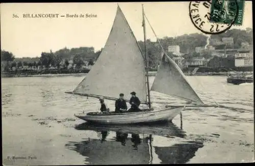 Ak Billancourt Hauts de Seine, Bords de Seine, Segelboot