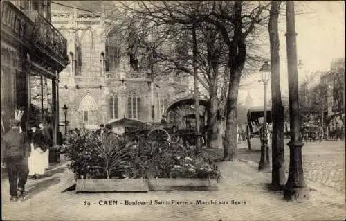 Ak Caen Calvados, Boulevard Saint Pierre, Marche aux fleurs