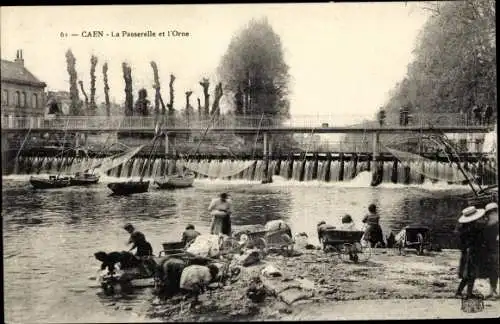 Ak Caen Calvados, Le Marche, La Passerelle et l'Orne