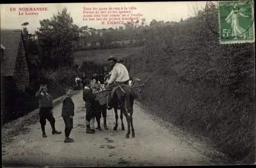 Ak Calvados, Le Laitier, Pferd, Straßenpartie