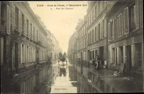 Ak Caen Calvados, Crue de l'Orne 1910, Rue des Carmes