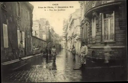 Ak Caen Calvados, Crue de l'Orne 1910, Rue des Jacobins