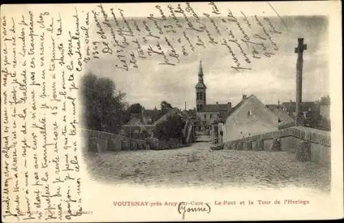 Ak Voutenay sur Cure Yonne, Le Pont et la Tour de l´Horloge