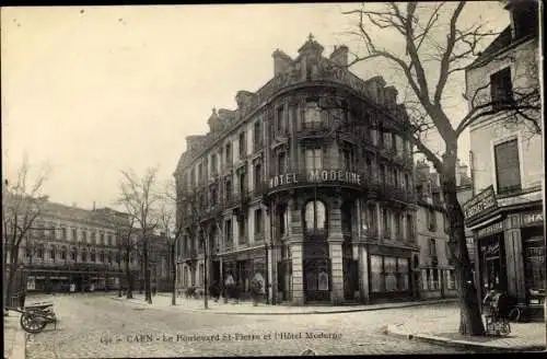 Ak Caen Calvados, Boulevard Saint Pierre et l'Hotel Moderne