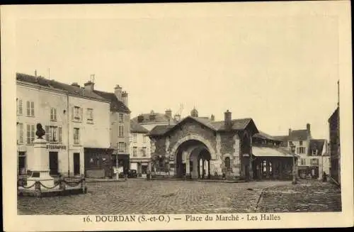 Ak Dourdan Essonne, Place du Marche, Les Halles