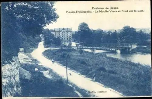 Ak Saint Jean Froidmentel Loir et Cher, Moulin Vieux et Pont sur le Loir