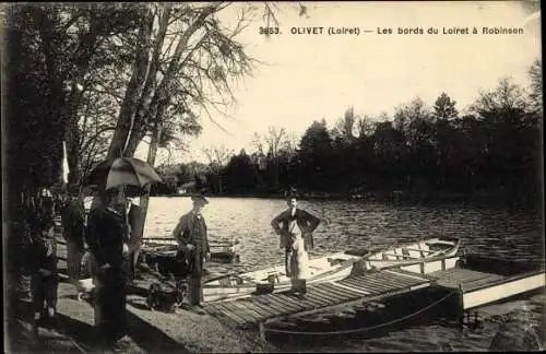 Ak Olivet Loiret, Les bords du Loiret a Robinson, Ruderboote