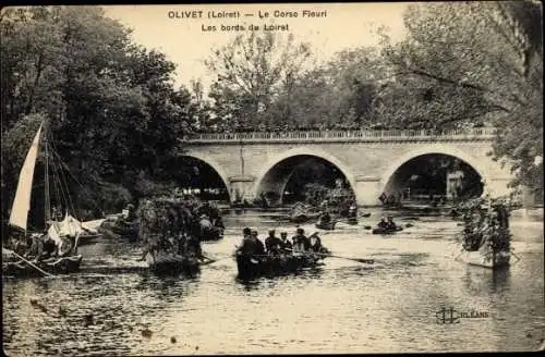 Ak Olivet Loiret, Le Corso Fleuri, Les bords du Loiret, Ruderboote