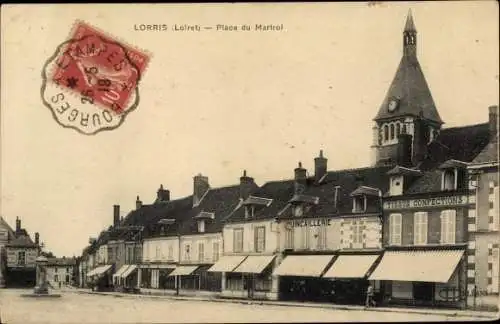 Ak Lorris Loiret, Place du Martrol, Tissus Confections