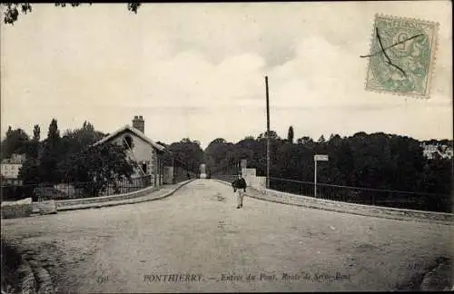 Ak Ponthierry Seine et Marne, Entree du Pont, Route de Seine Pont