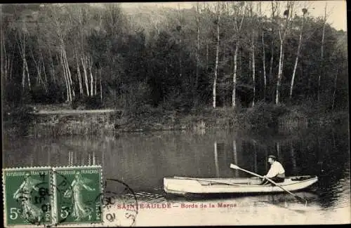 Ak Sainte-Aulde Seine et Marne, Bords de la Marne, Ruderpartie
