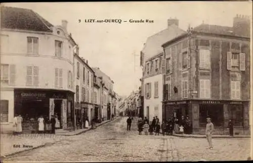 Ak Lizy sur Ourcq Seine et Marne, Grande Rue, Charcuterie, Pharmacie