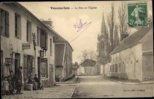 Ak Vaucourtois Seine et Marne, La Rue et l'Eglise