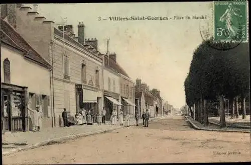 Ak Villiers-Saint-Georges Seine et Marne, Place du Marche