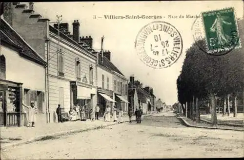 Ak Villiers-Saint-Georges Seine et Marne, Place du Marche