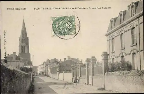 Ak Nueil-les-Aubiers Deux Sèvres, Entree, Route des Aubiers, Eglise