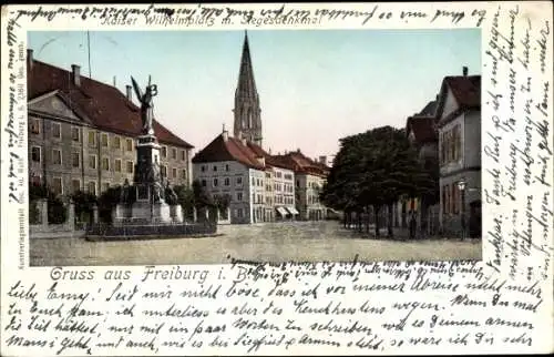 Ak Freiburg im Breisgau, Kaiser Wilhelmplatz, Siegesdenkmal