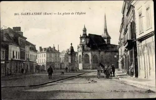 Ak Saint André de l'Eure Eure, La place de l´Église