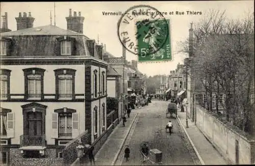 Ak Verneuil Eure, Rue de la Gare et Rue Thiers, Charettes