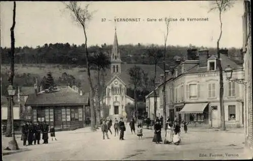 Ak Vernonnet Eure, Gare et Église