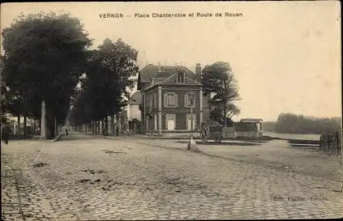 Ak Vernon Eure, Place Chantereine et Route de Rouen, Allee, Charette