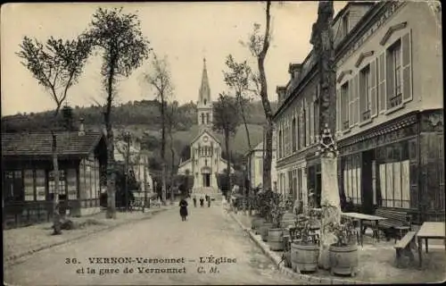 Ak Vernon Eure, Vernonnet Église et Gare