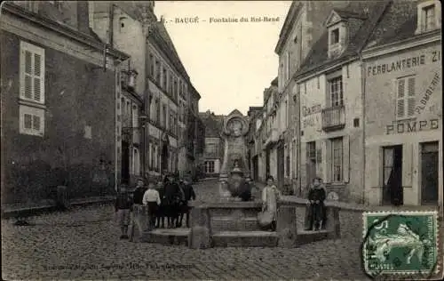 Ak Baugé Maine et Loire, Fontaine du Roi René, groupe d'enfants