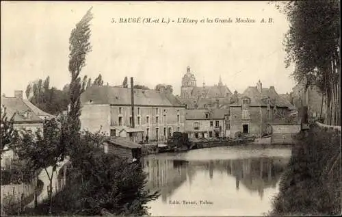 Ak Baugé Maine et Loire, L'Etang et les Grands Moulins