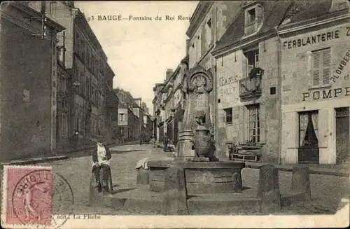 Ak Baugé Maine et Loire, Fontaine du Roi René, garcon