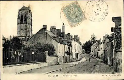 Ak Mer Loir et Cher, Route de Paris, Église