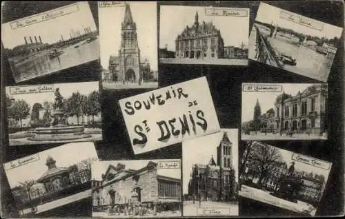 Ak Saint Denis Seine Saint Denis, Souvenir, Le Marche, Place aux Gueldres, L'Eglise, La Mairie