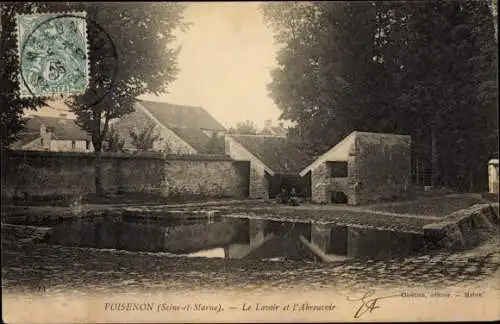 Ak Voisenon Seine et Marne, La Lavoir et l'Abreuvoir