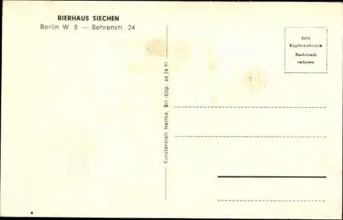 Ak Berlin Mitte, Bierhaus Siechen, Jägerzimmer, Behrenstraße 24