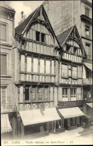 Ak Caen Calvados, Vieilles Maisons, rue Saint Pierre, Levrard