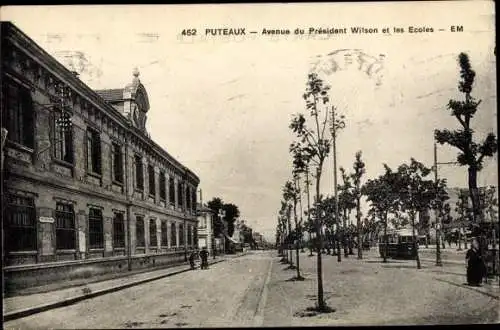 Ak Puteaux Hauts de Seine, Avenue du Président Wilson et lers Écoles