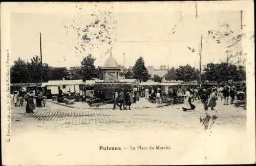 Ak Puteaux Hauts de Seine, La Place du Marché