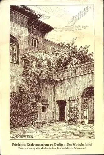 Künstler Ak Schumann, Berlin Mitte, Friedrichs Realgymnasium, Wirtschaftshof