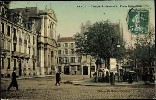 Ak Nancy Meurthe et Moselle Lothringen, Temple Protestant et Place Saint Jean, Hotel de Strasbourg