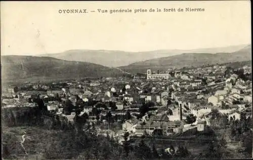 Ak Oyonnax Ain, Vue générale prise de la fôret de Nierme, Wassermühle, Wasserrad