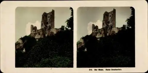 Stereo Foto Königswinter am Rhein, Ruine Drachenfels