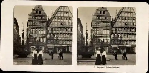 Stereo Foto Hannover in Niedersachsen, Rathausbrunnen
