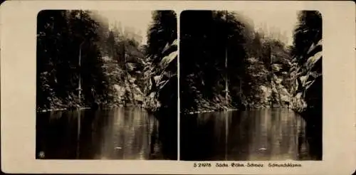 Stereo Foto Hřensko Herrnskretschen Elbe Region Aussig, Edmundsklamm