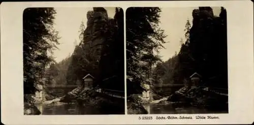 Stereo Foto Kamnitz Region Aussig, Sächsisch-Böhmische-Schweiz, Wilde Klamm